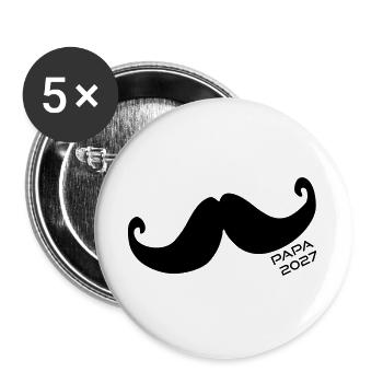 Baby Papa 2027 Schnurrbart - Buttons groß 56 mm (5er Pack) - Weiß - Vorne