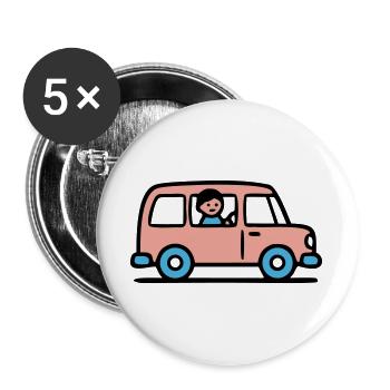 Pinker Schulbus Grafik - Buttons groß 56 mm (5er Pack) - Weiß - Vorne
