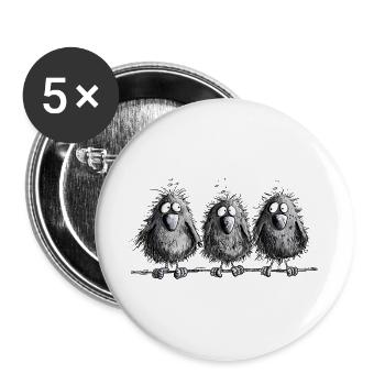 Drei Raben Krähen auf Leitung Vogel Cartoon Schwar - Buttons groß 56 mm (5er Pack) - Weiß - Vorne