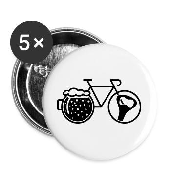 Fahrrad mit Bierglas. Radfahrer, Fahrrad und Flaschenöffner. - Buttons groß 56 mm (5er Pack) - Weiß - Vorne