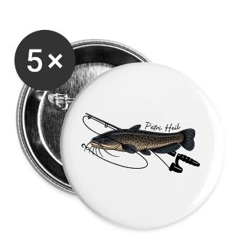 Angeln mit Rute Wels Fisch Petri Heil - Buttons groß 56 mm (5er Pack) - Weiß - Vorne