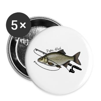 Angeln mit Rute Brasse Fisch Petri Heil - Buttons groß 56 mm (5er Pack) - Weiß - Vorne