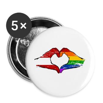 Österreich Regenbogen Flagge Hände  Herzform used - Buttons groß 56 mm (5er Pack) - Weiß - Vorne