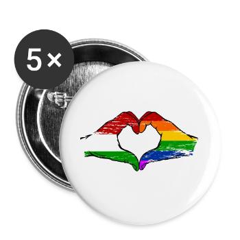 Ungarn Regenbogen Flagge Hände Herzform used - Buttons groß 56 mm (5er Pack) - Weiß - Vorne