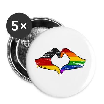 Deutschland Regenbogen Flagge Hände Herzform used - Buttons groß 56 mm (5er Pack) - Weiß - Vorne