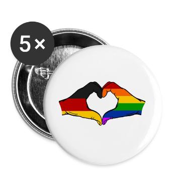 Deutschland Regenbogen Flagge Hände Herzform - Buttons groß 56 mm (5er Pack) - Weiß - Vorne