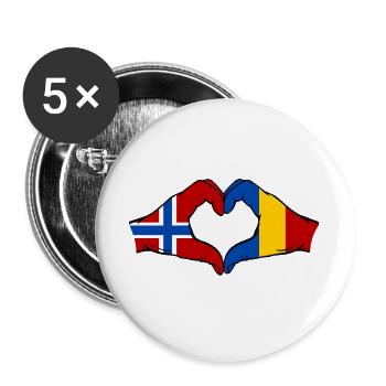 Norwegen Rumänien Flagge Hände Herzform - Buttons groß 56 mm (5er Pack) - Weiß - Vorne