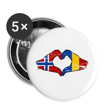 Norwegen Rumänien Flagge Hände Herzform used - Buttons groß 56 mm (5er Pack) - Weiß - Vorne
