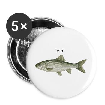 Fih – minimalistischer Fisch - Buttons groß 56 mm (5er Pack) - Weiß - Vorne