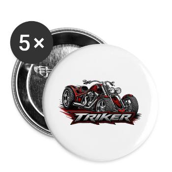 Cooles Triker  Motorrad Dreirad Biker - Buttons groß 56 mm (5er Pack) - Weiß - Vorne