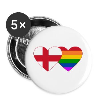 England Regenbogen Flagge Herz - Buttons groß 56 mm (5er Pack) - Weiß - Vorne
