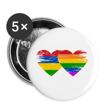 Mauritius Regenbogen Flagge Herz used - Buttons groß 56 mm (5er Pack) - Weiß - Vorne