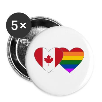 Kanada Regenbogen Flagge Herz - Buttons groß 56 mm (5er Pack) - Weiß - Vorne