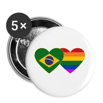 Brasilien Regenbogen Flagge Herz - Buttons groß 56 mm (5er Pack) - Weiß - Vorne
