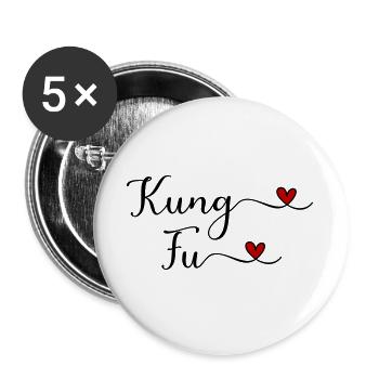 Kung Fu Herz - Buttons groß 56 mm (5er Pack) - Weiß - Vorne