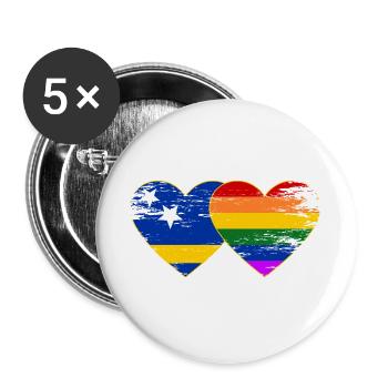 Curacao Regenbogen Flagge Herz used - Buttons groß 56 mm (5er Pack) - Weiß - Vorne