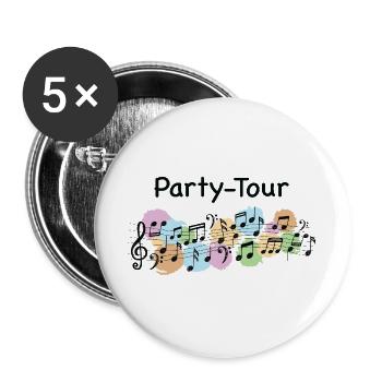 Party-Tour – Musikalischer Partyspaß - Buttons groß 56 mm (5er Pack) - Weiß - Vorne