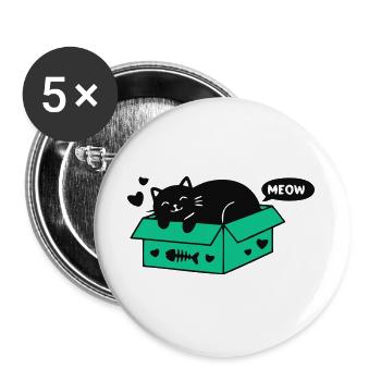 Katze Pappkarton Icon - Buttons groß 56 mm (5er Pack) - Weiß - Vorne