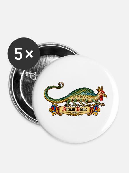 Afrikanischer Basilisk (1640) - Buttons groß 56 mm (5er Pack) - Weiß