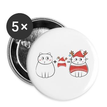 Weihnachten Katze - Buttons groß 56 mm (5er Pack) - Weiß - Vorne