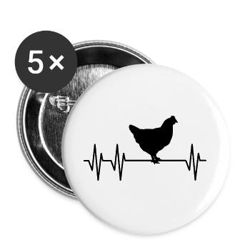 Huhn Herzschlag - Buttons groß 56 mm (5er Pack) - Weiß - Vorne