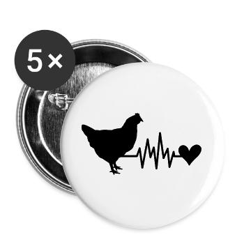 Huhn Herz - Buttons groß 56 mm (5er Pack) - Weiß - Vorne