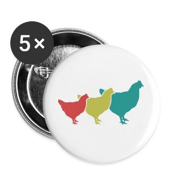 Hühner Trio Retro - Buttons groß 56 mm (5er Pack) - Weiß - Vorne