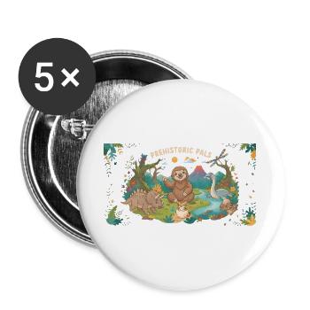 Prehistoric Pals Dino & Friends - Buttons groß 56 mm (5er Pack) - Weiß - Vorne