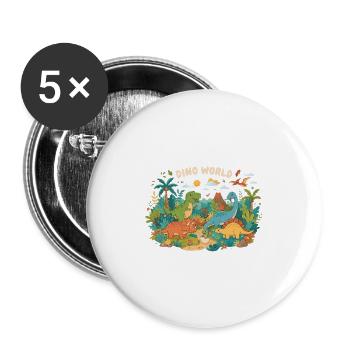 Dino Welt: bunte Urzeit-Szene - Buttons groß 56 mm (5er Pack) - Weiß - Vorne
