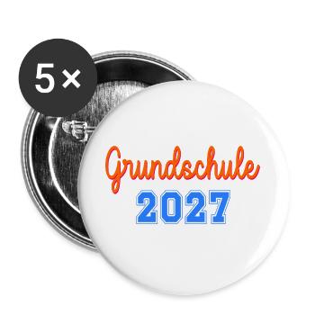 Einschulung Grundschule 2027 - Buttons groß 56 mm (5er Pack) - Weiß - Vorne