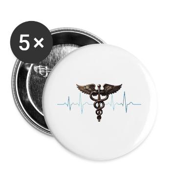 Flügel-Caduceus Herzschlag Design - Buttons groß 56 mm (5er Pack) - Weiß - Vorne