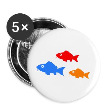 Bunte Fischsilhouetten Trio - Buttons groß 56 mm (5er Pack) - Weiß - Vorne