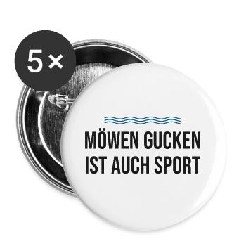 Möwen gucken ist auch Sport – Nordsee - Buttons groß 56 mm (5er Pack) - Weiß - Vorne