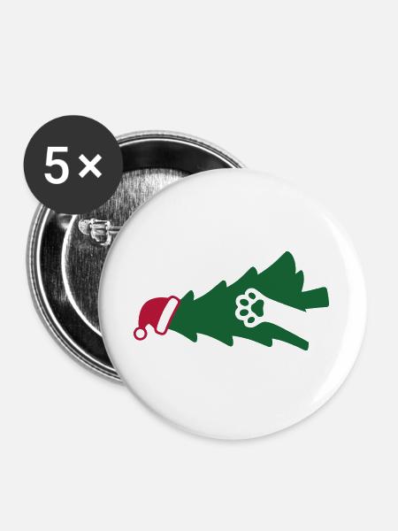 Katze Weihnachtsbaum Grafik - Buttons groß 56 mm (5er Pack) - Weiß