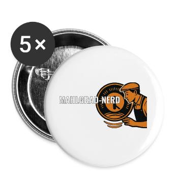 Mahlgrad-Nerd – Kaffee Geschenk für Barista & Kaff - Buttons groß 56 mm (5er Pack) - Weiß - Vorne