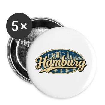Hamburg Vintage Stadtmotiv - Buttons groß 56 mm (5er Pack) - Weiß - Vorne
