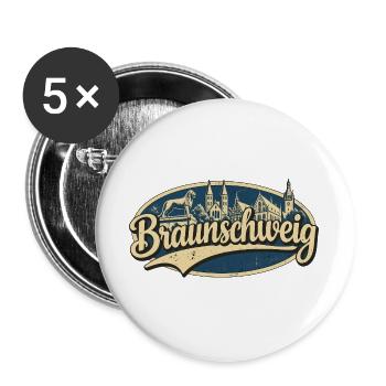 Braunschweig Vintage Stadtmotiv - Buttons groß 56 mm (5er Pack) - Weiß - Vorne