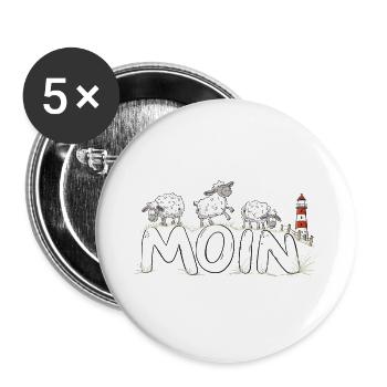 Moin Schafe Leuchtturm Nordsee Küstenhumor - Buttons groß 56 mm (5er Pack) - Weiß - Vorne