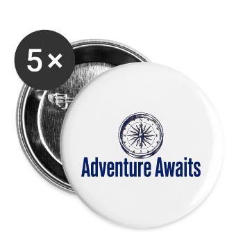 Abenteuer wartet auf den Kompass - Buttons groß 56 mm (5er Pack) - Weiß - Vorne