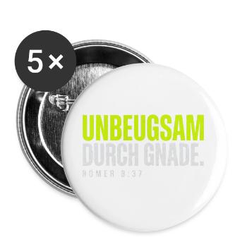 Unbeugsam durch Gnade – Römer 8,37 - Buttons groß 56 mm (5er Pack) - Weiß - Vorne