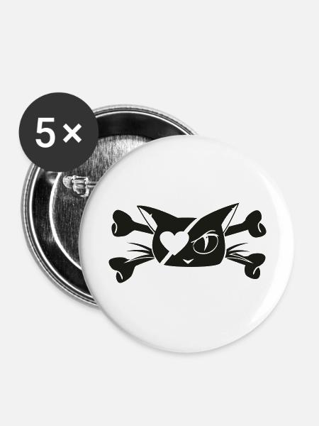 Pirate-Kitty 01 - Buttons groß 56 mm (5er Pack) - Weiß