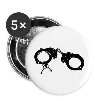 Handschellen - Junggesellenabschied - Buttons groß 56 mm (5er Pack) - Weiß - Vorne