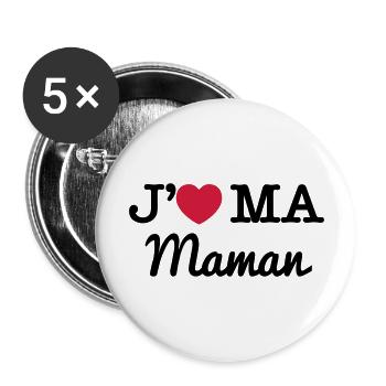 J'aime ma Maman - Lot de 5 grands badges (56 mm) - blanc - Devant