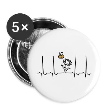 mein Herz schlägt für Blumen / beat 4 flowers 'n - Buttons groß 56 mm (5er Pack) - Weiß - Vorne