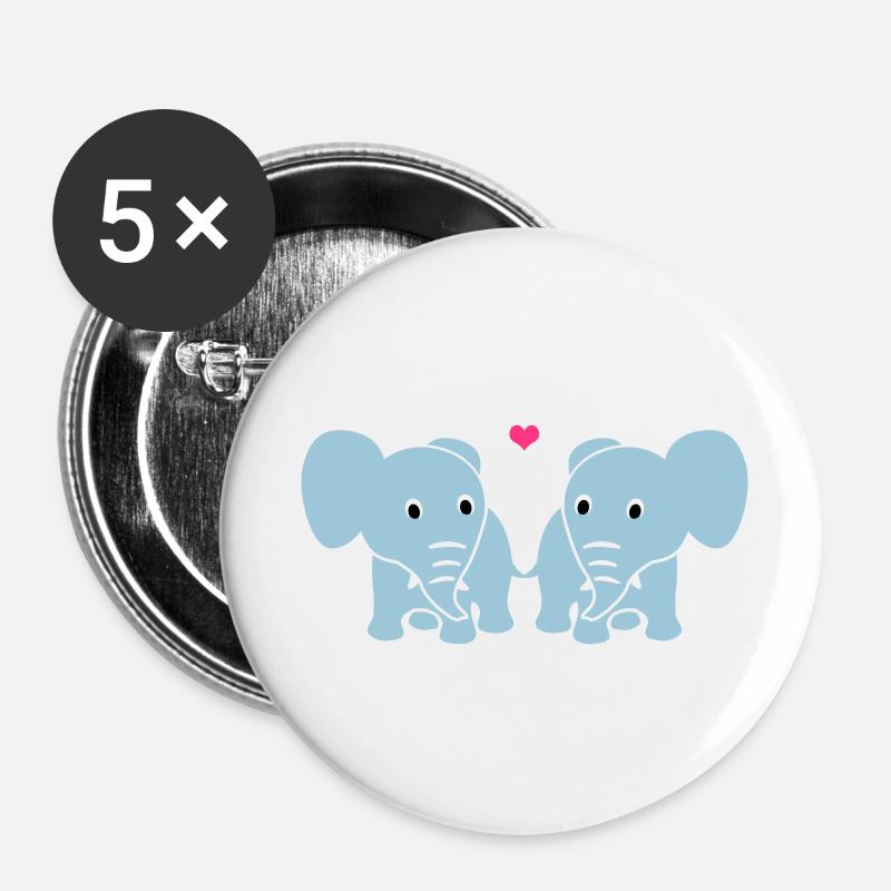 Elephants in Love - Buttons large 2.2''/56 mm (5-pack) - white