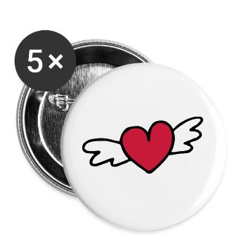 cadeau d'amour coeur volant - Lot de 5 grands badges (56 mm) - blanc - Devant