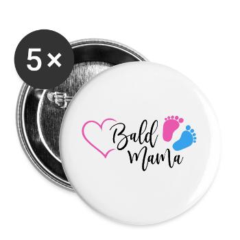 Bald Mama Baby Schwangerschaft Geburt Herz Mutter - Buttons groß 56 mm (5er Pack) - Weiß - Vorne