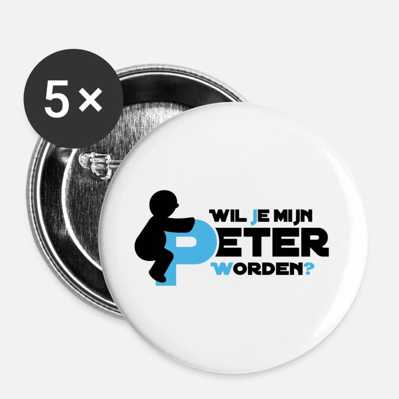 Peter weiß - Buttons groß 56 mm (5er Pack) - Weiß