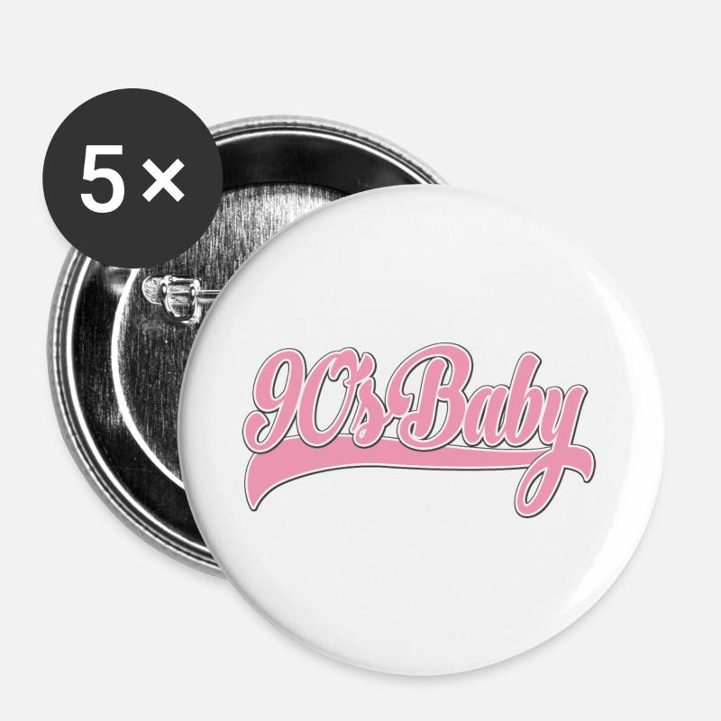 90s Baby Pink Retro Script - Buttons large 2.2''/56 mm (5-pack) - white