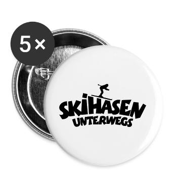 Skihasen Unterwegs - Wintersport Skifahrerinnen - Buttons groß 56 mm (5er Pack) - Weiß - Vorne